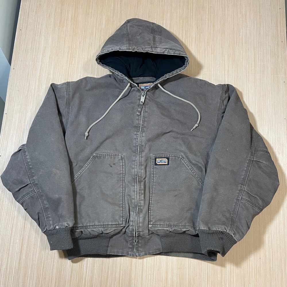 Big Smith Duck Canvas Jacket Mens Large Brown Hooded Insulated Workwear Coat